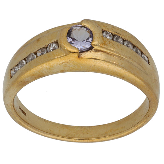 9ct Gold Tanzanite & Imitation Gems Single Stone Ring With Accents Size N