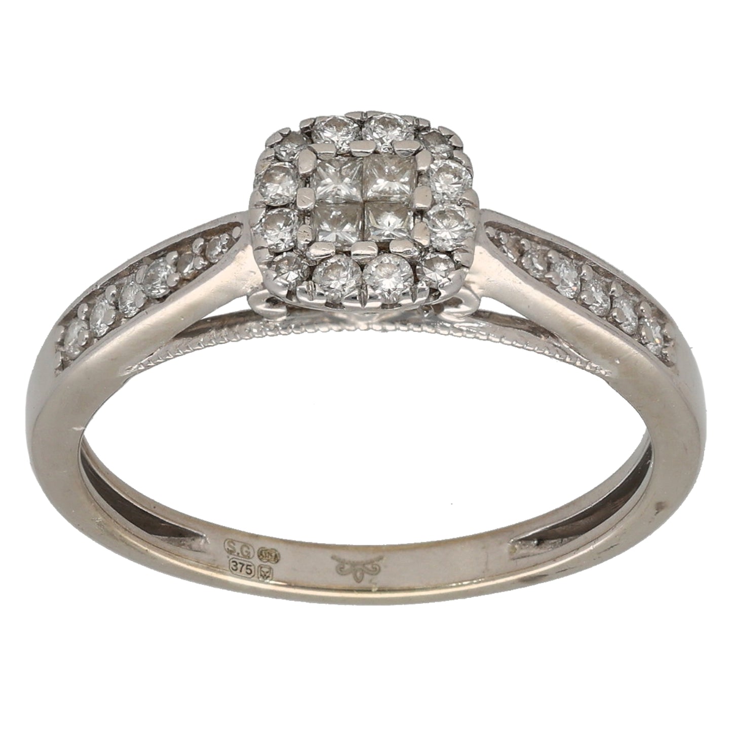 9ct White Gold 0.36ct Diamond Dress/Cocktail Ring Size N
