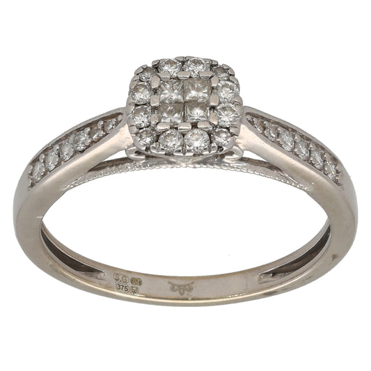 9ct White Gold 0.36ct Diamond Dress/Cocktail Ring Size N