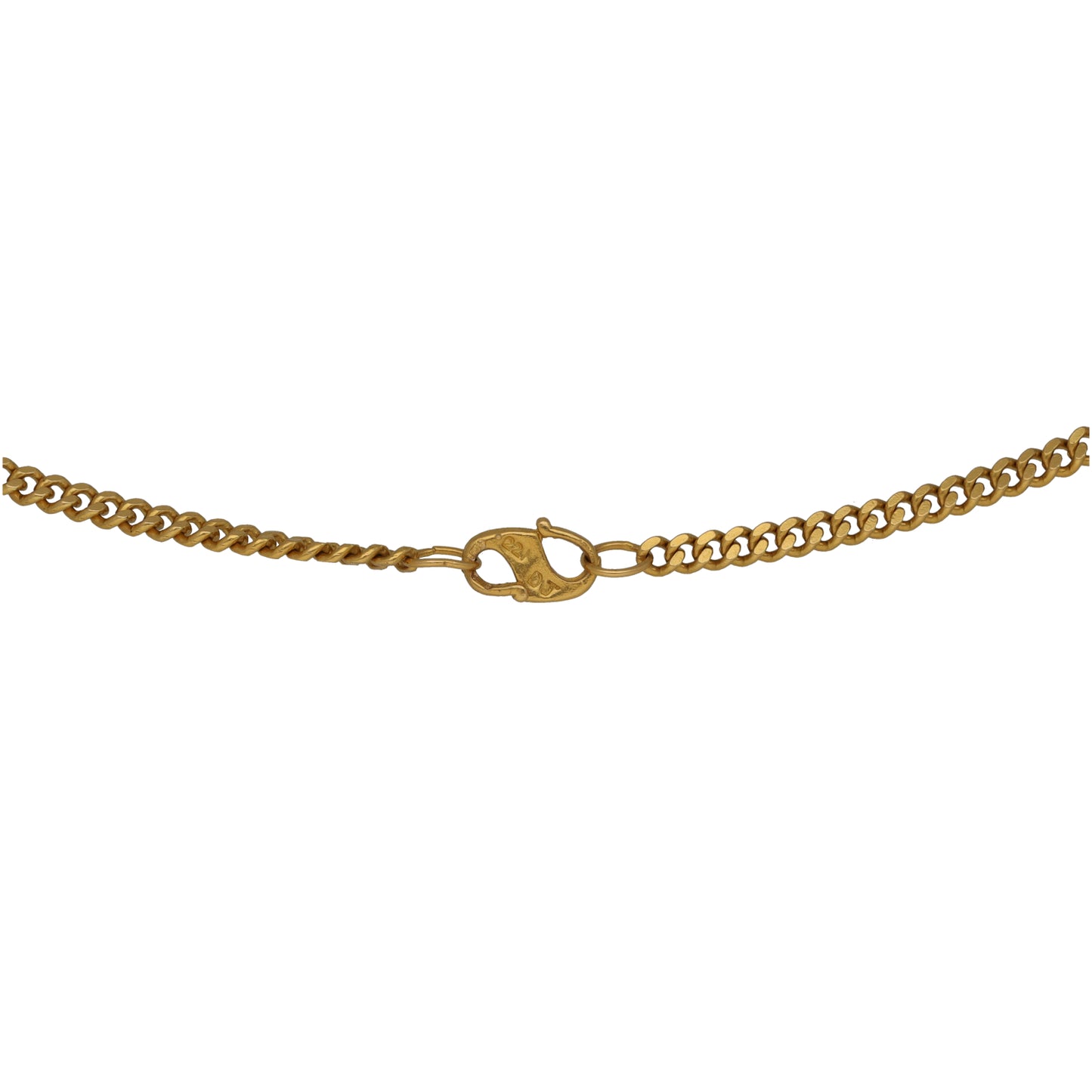 Gold curb chain necklace clasp with small loop, close-up
