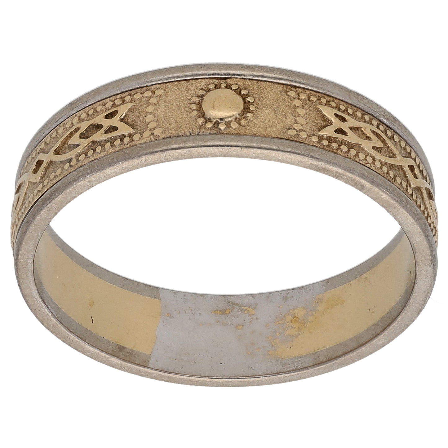 14ct Bi-Colour Gold Patterned Wedding Ring Size X