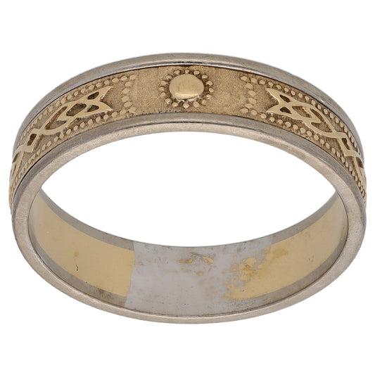 14ct Bi-Colour Gold Patterned Wedding Ring Size X