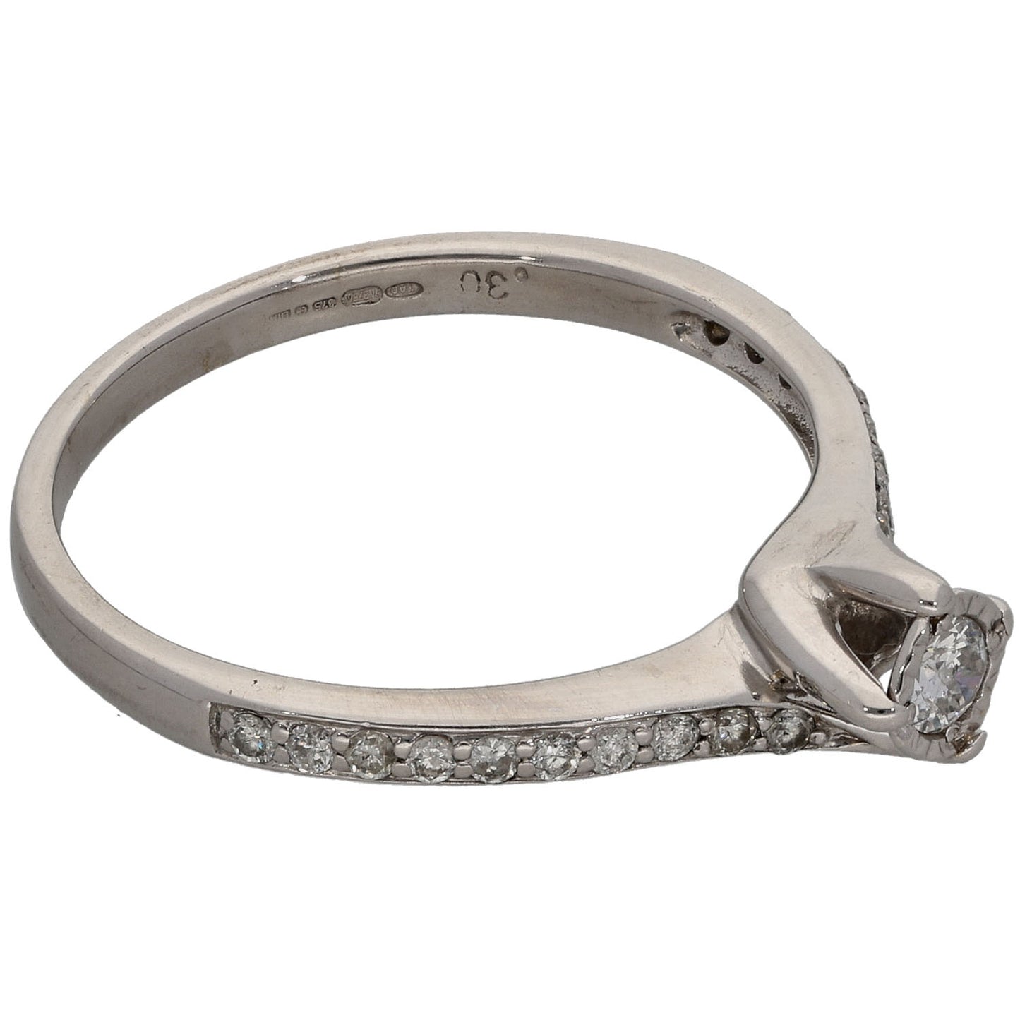 9ct White Gold 0.30ct Diamond Solitaire Ring With Accent Stones Size R