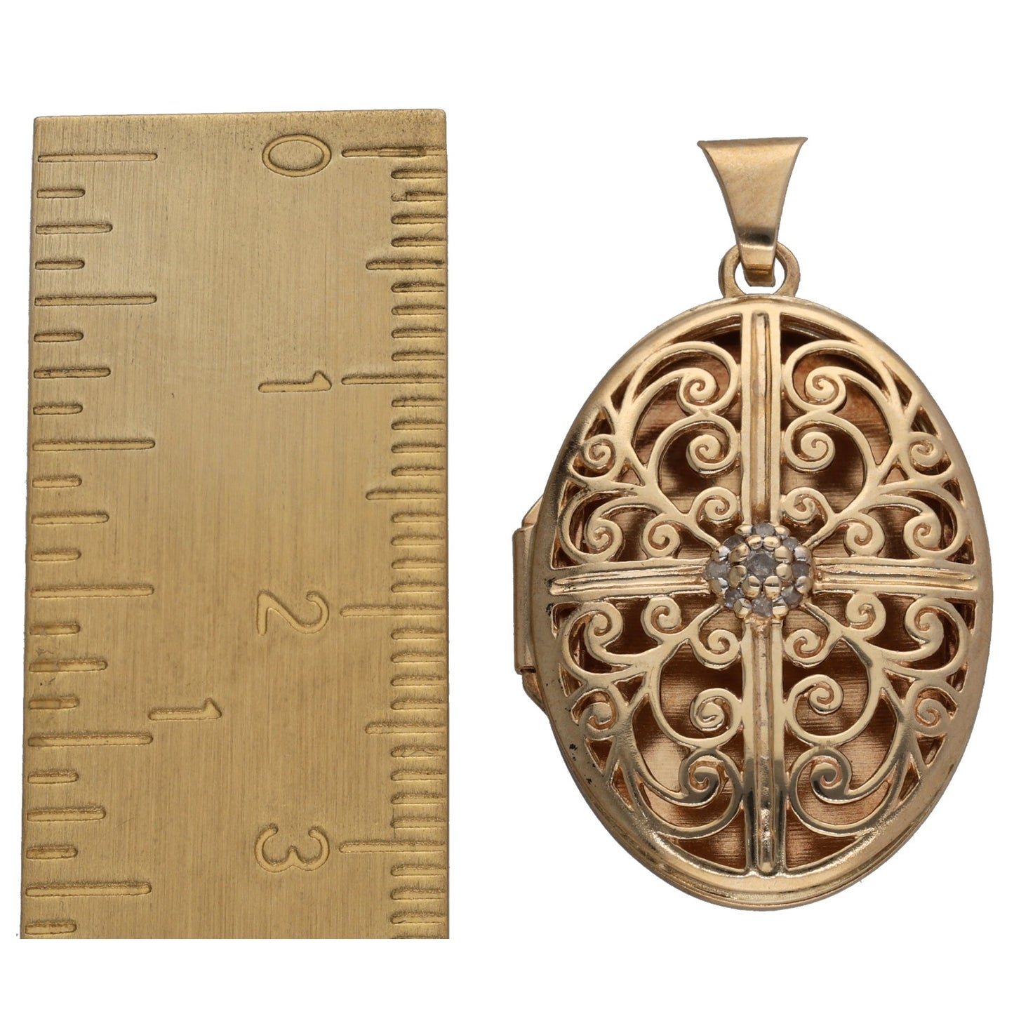 9ct Gold 0.05ct Diamond Patterned Locket Pendant