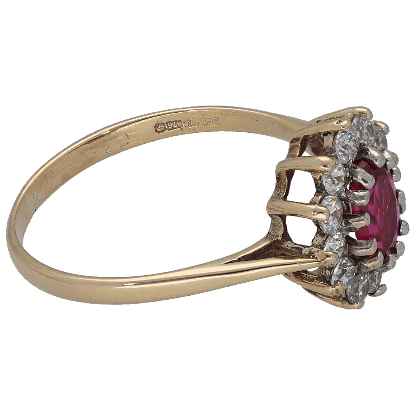 9ct Gold Man Made Ruby & Cubic Zirconia Dress/Cocktail Ring Size L