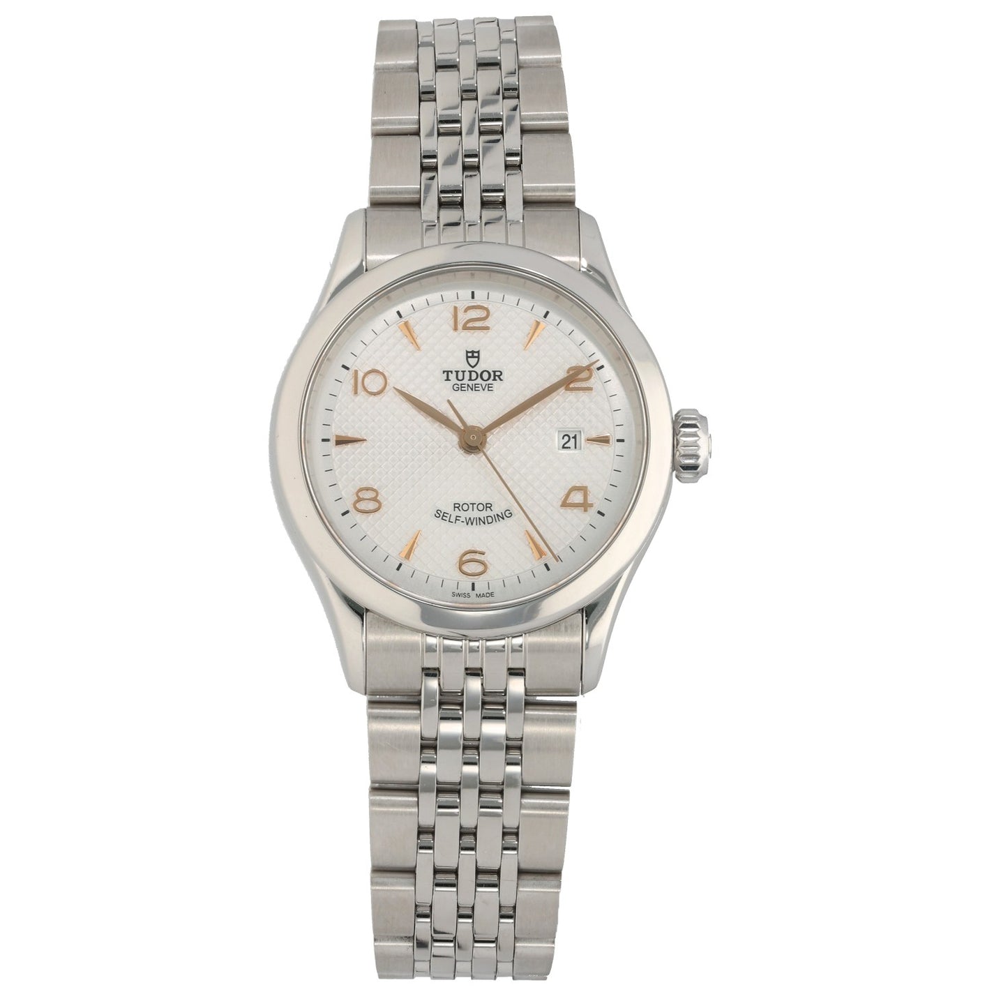 Tudor 1926 91350 28mm case, silver dial with gold hour markers
