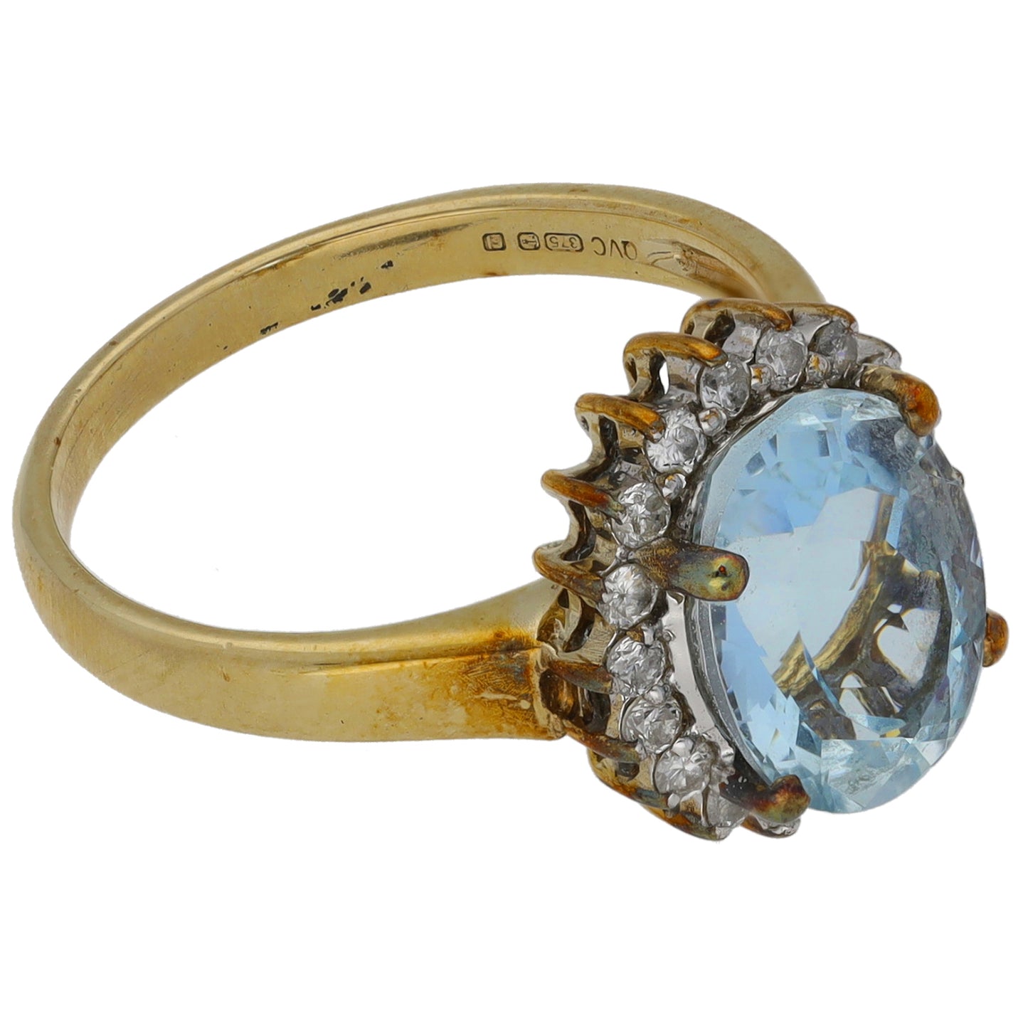 9ct Gold Aquamarine & 0.18ct Diamond Dress/Cocktail Ring Size M