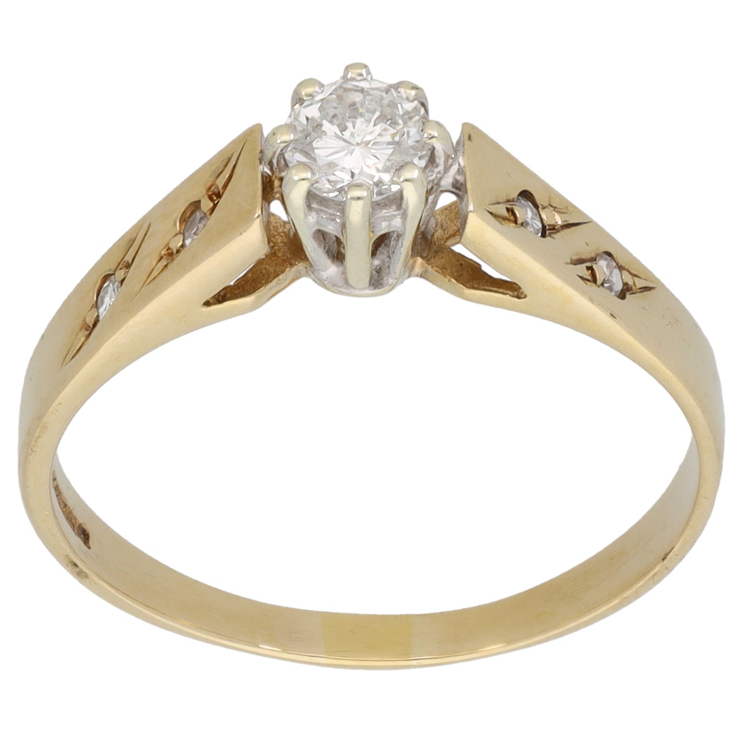 9ct Gold 0.22ct Diamond Solitaire Ring With Accent Stones Size P