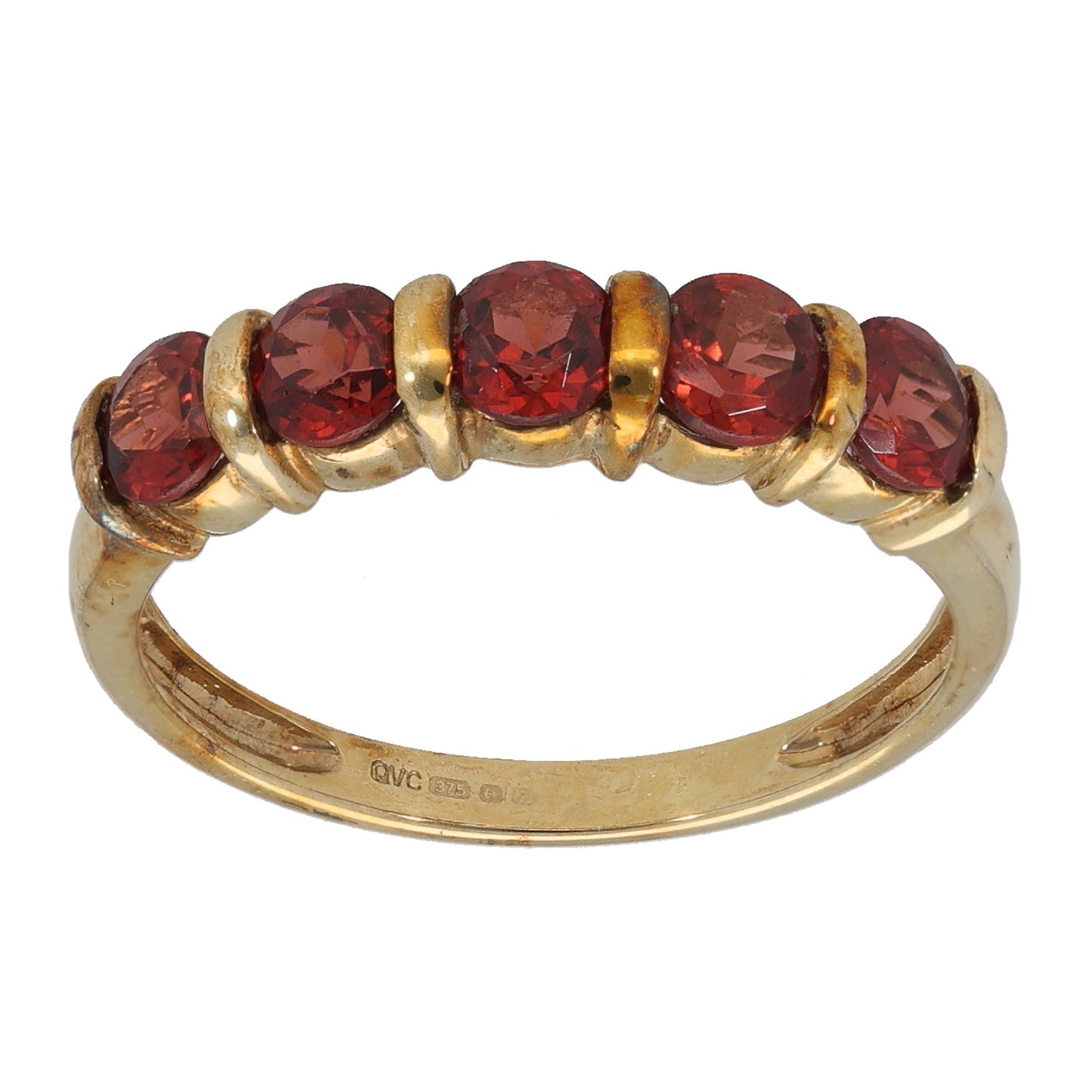 9ct Gold Garnet Half Eternity Ring Size O