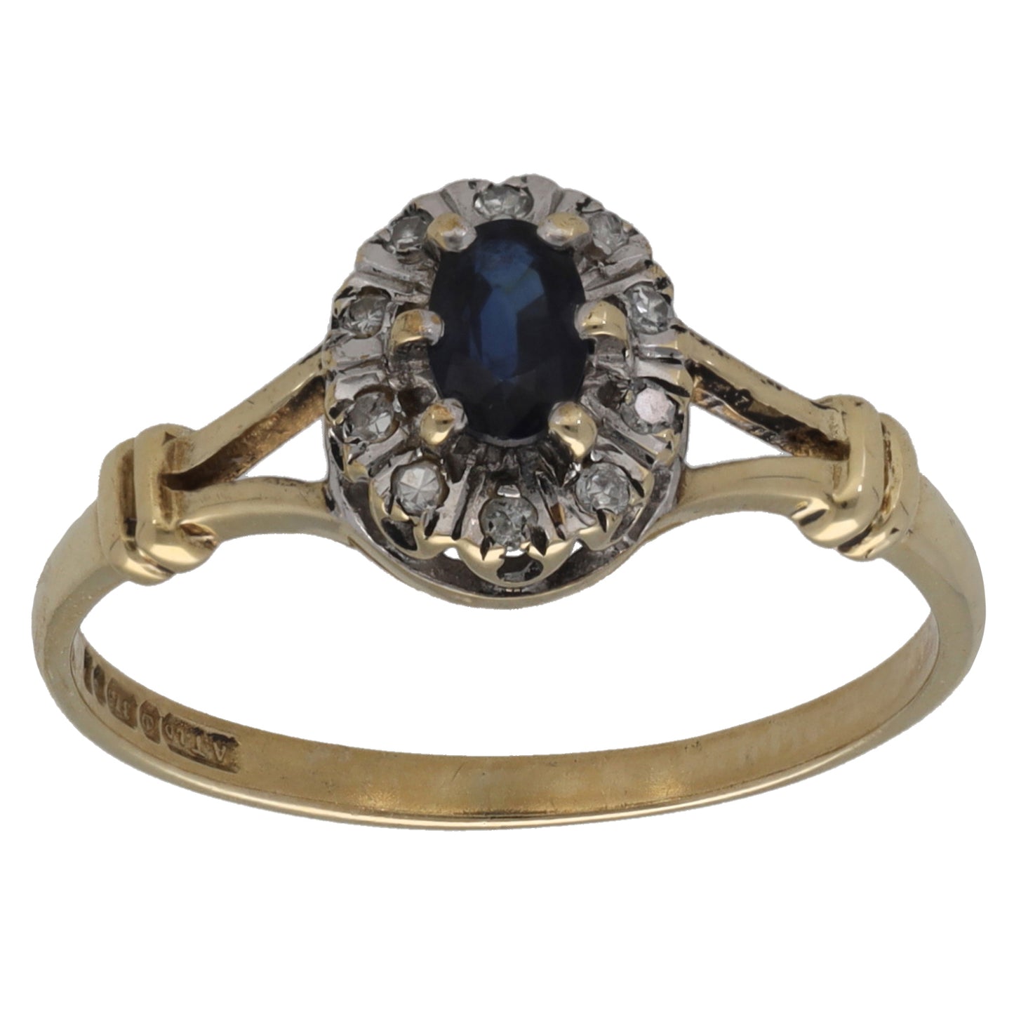 9ct Gold Sapphire & 0.10ct Diamond Dress/Cocktail Ring Size N
