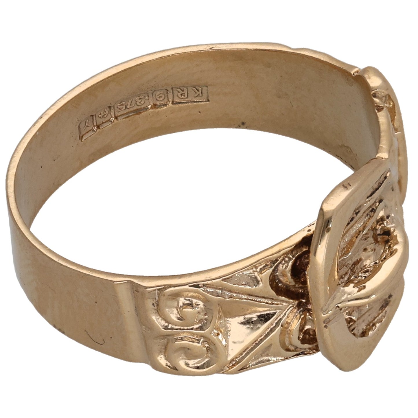 9ct gold buckle ring with inner band maker marks, polished finish, size U