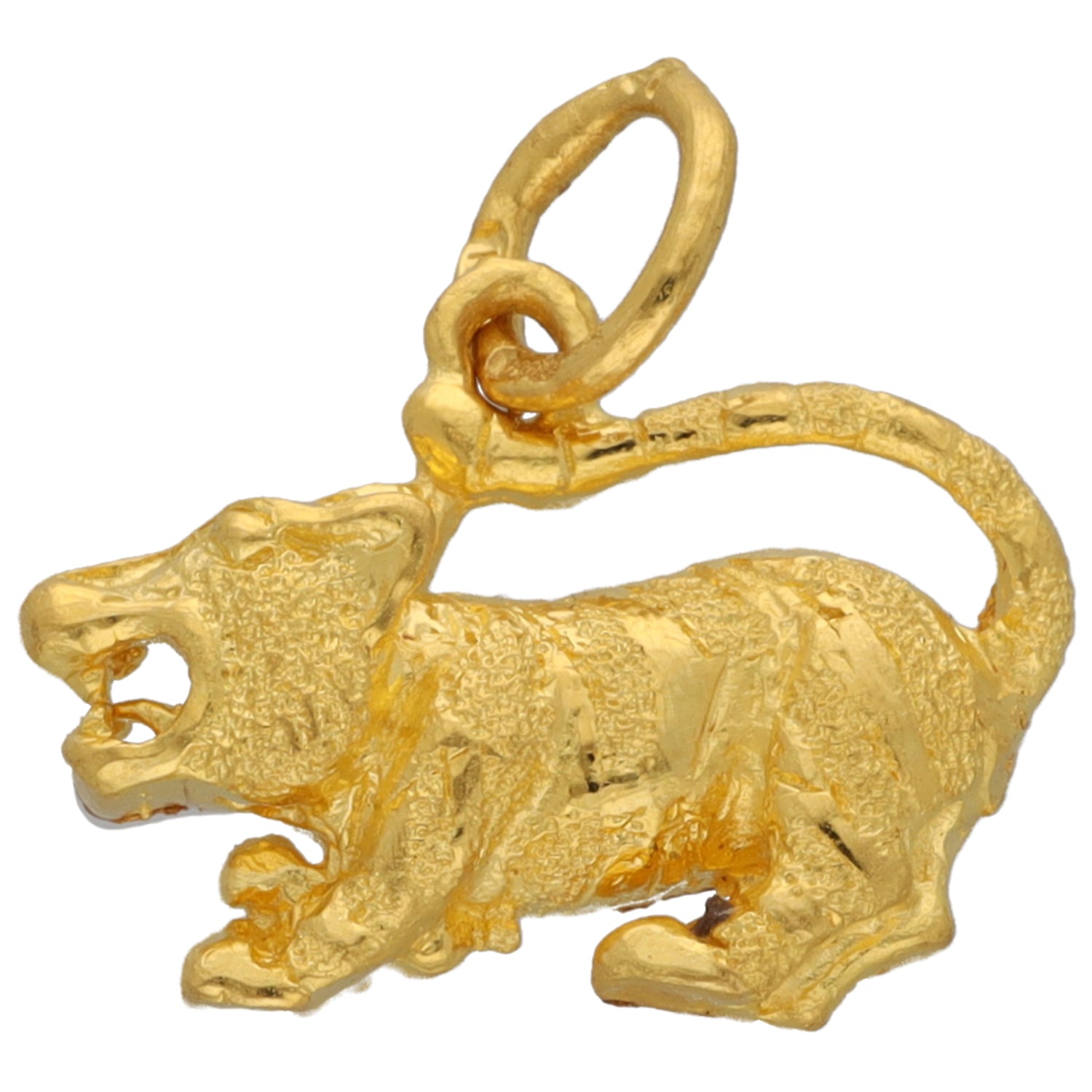 Gold animal pendant with dangling loop, textured body detail
