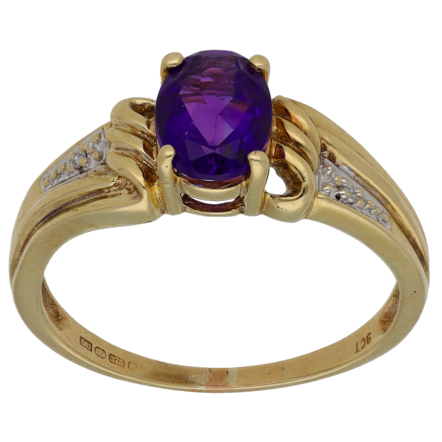 9ct Gold Amethyst & 0.01ct Diamond Dress/Cocktail Ring Size Q