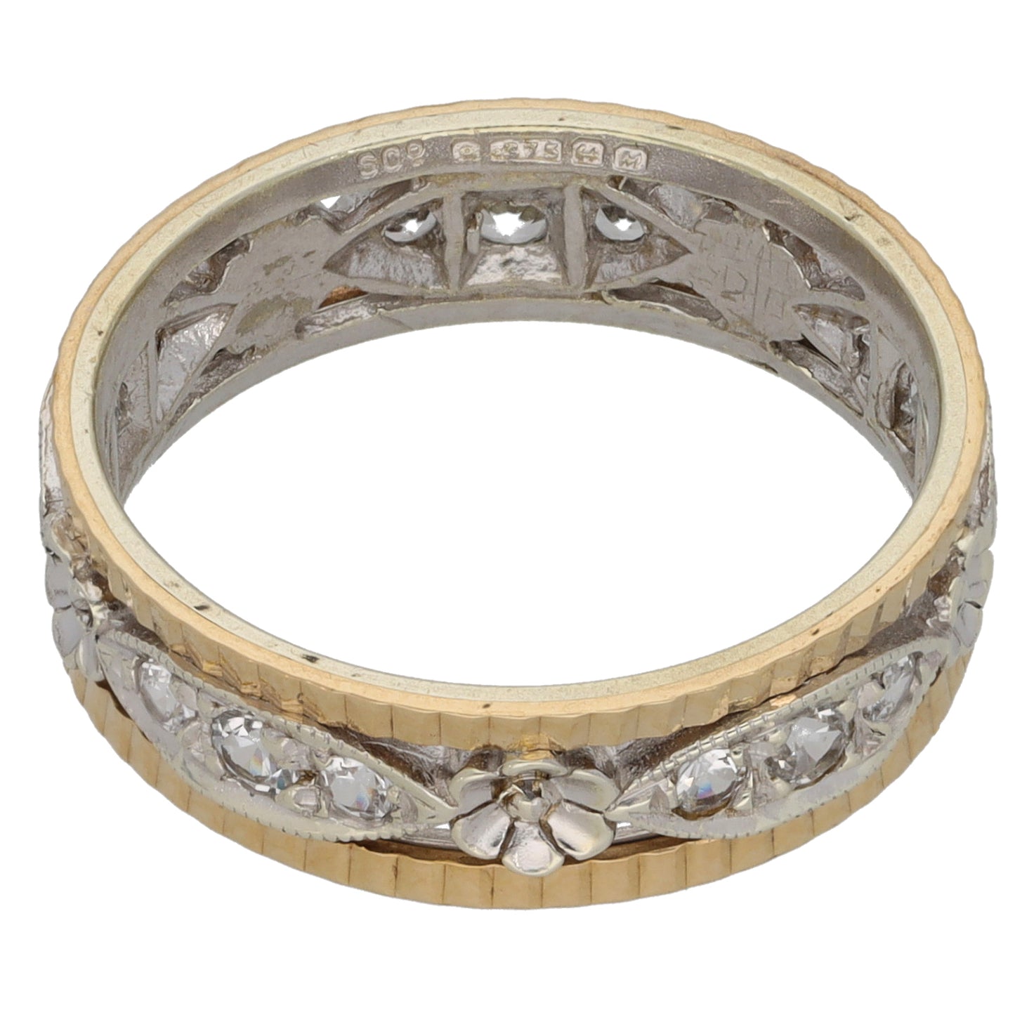 9ct Bicolour Gold Cubic Zirconia Patterned Wedding Ring Size O