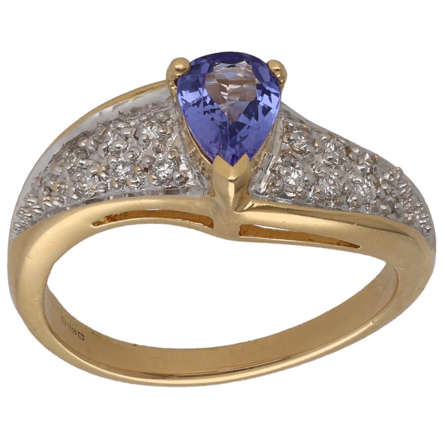 18ct Gold Tanzanite & 0.07ct Diamond Single Stone Ring With Accents Size N