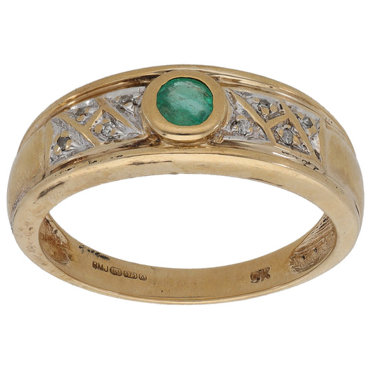 9ct Gold Emerald & 0.04ct Diamond Dress/Cocktail Ring Size O