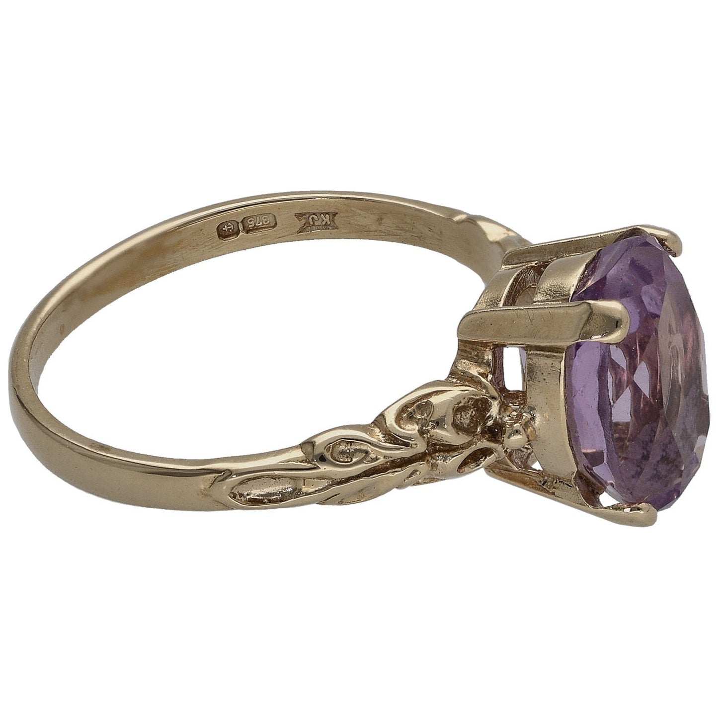 9ct Gold Amethyst Single Stone Ring Size O