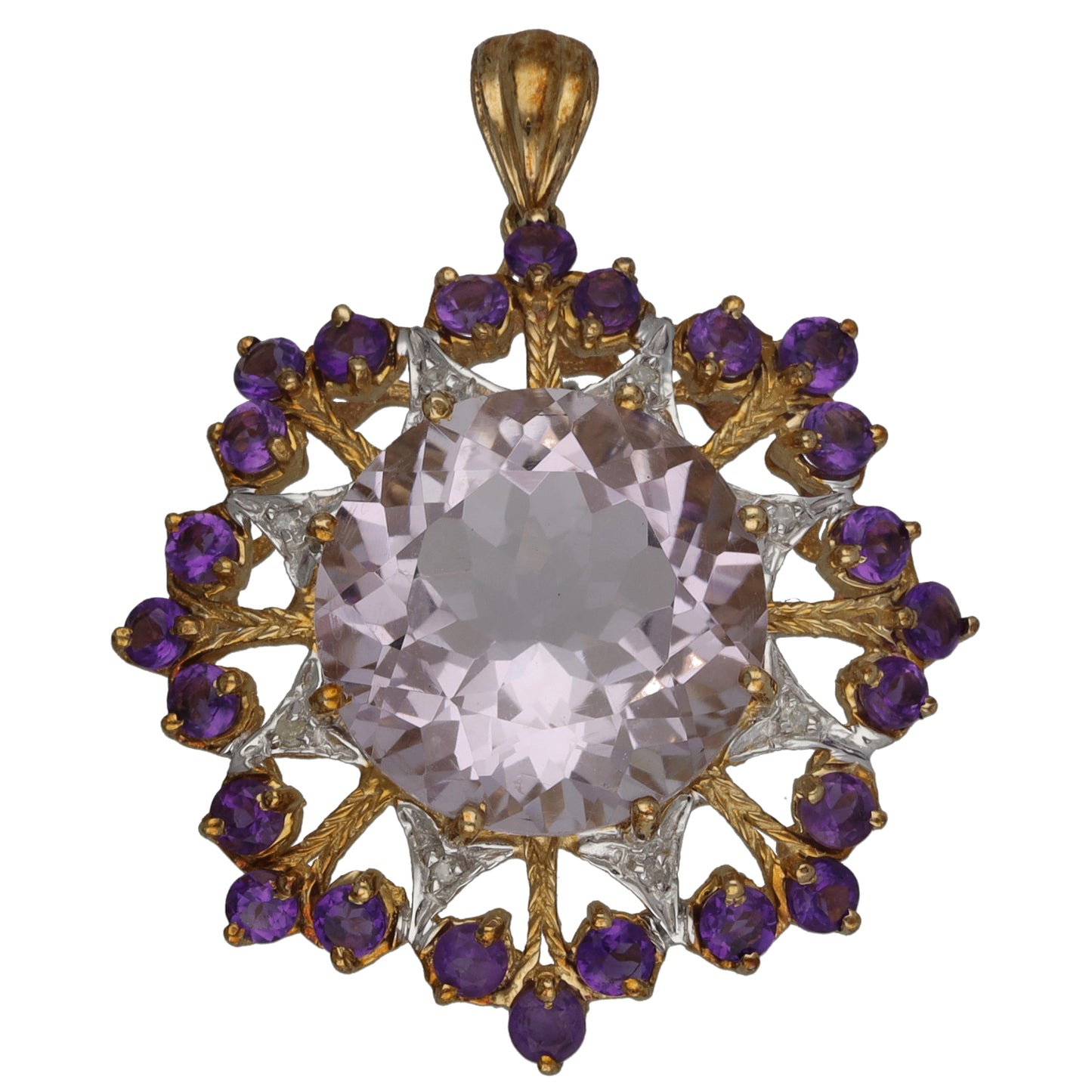 9ct Gold 0.08ct Diamond & Amethyst Dress/Cocktail Pendant