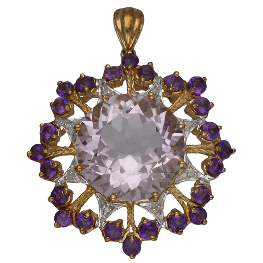 9ct Gold 0.08ct Diamond & Amethyst Dress/Cocktail Pendant