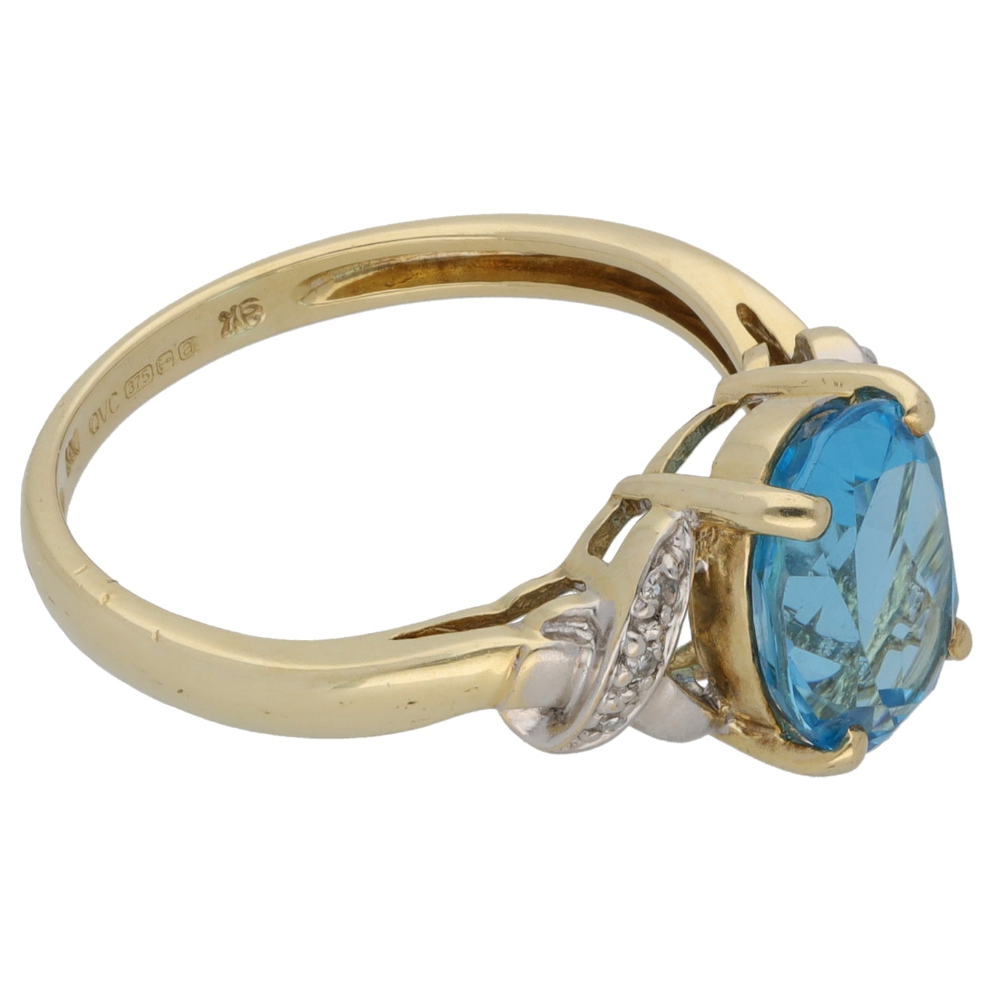 9ct Gold Topaz & 0.03ct Diamond Single Stone Ring with Accent Stones Size P
