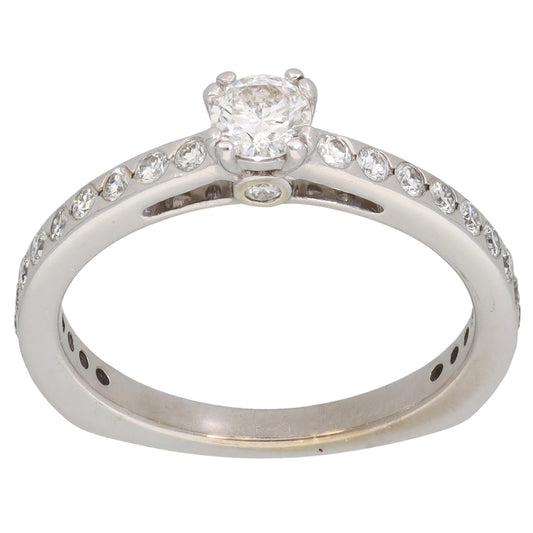 9ct White Gold 0.80ct Diamond Solitaire Ring With Accent Stones Size P