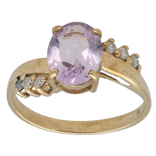 9ct Gold Amethyst & 0.12ct Diamond Single Stone Ring with Accent Stones Size N