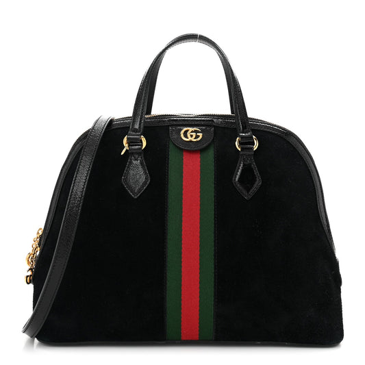 Gucci Ophidia Medium Top Handle Suede Bag - Black