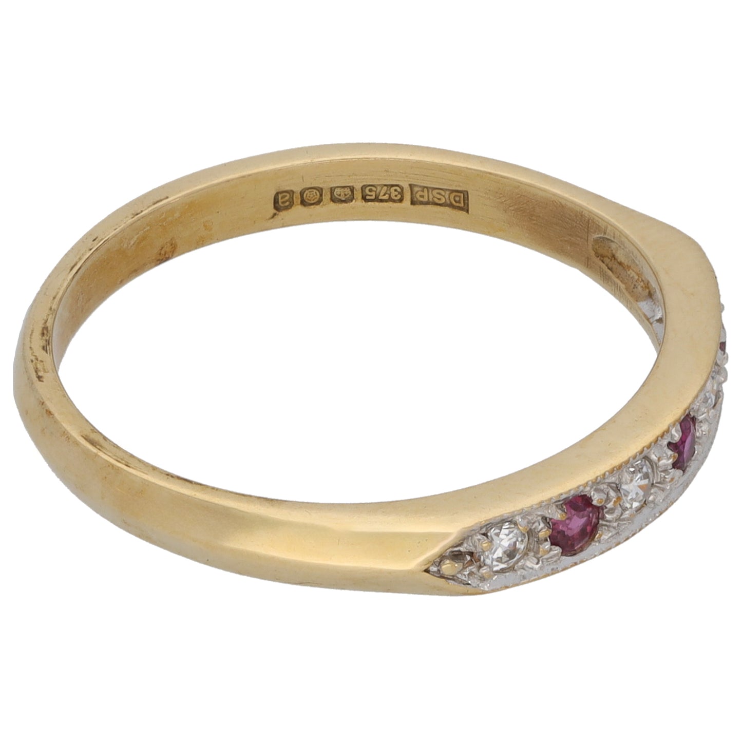 9ct Gold Ruby & Cubic Zirconia Half Eternity Ring Size R