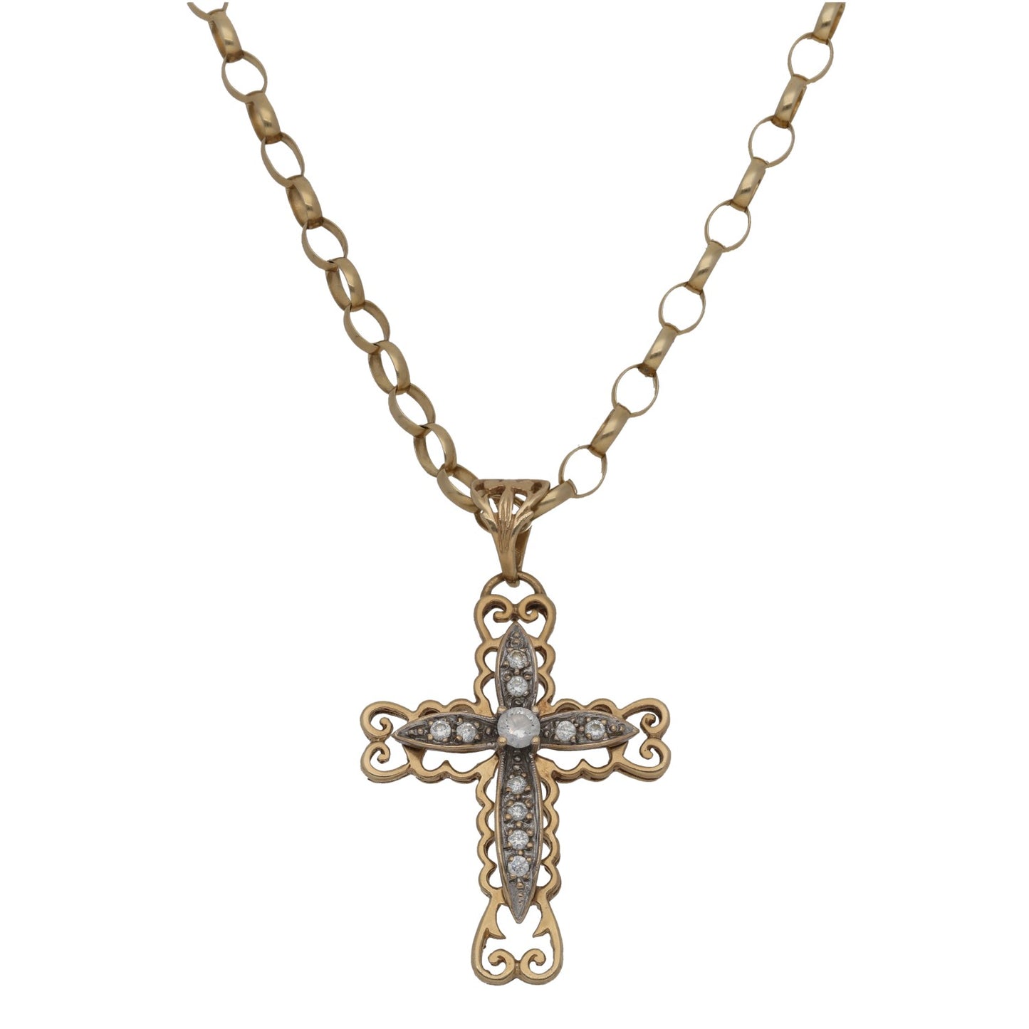 9ct Gold Cubic Zirconia Cross Pendant With Chain