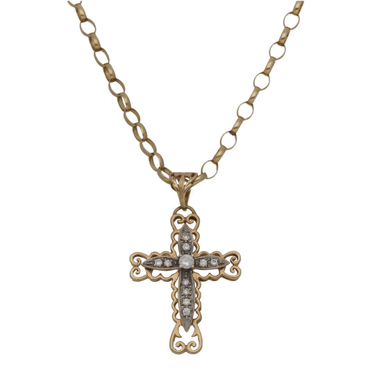 9ct Gold Cubic Zirconia Cross Pendant With Chain