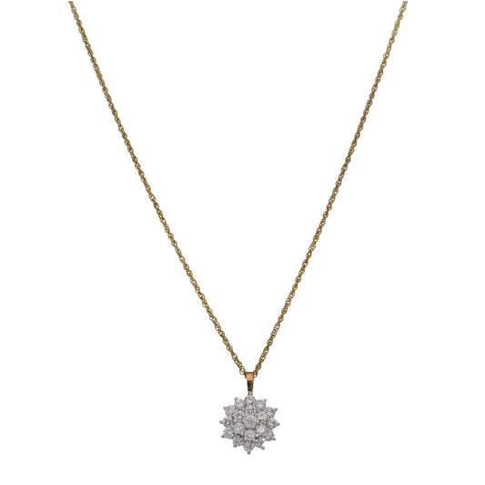 9ct Gold Cubic Zirconia Cluster Pendant With Chain