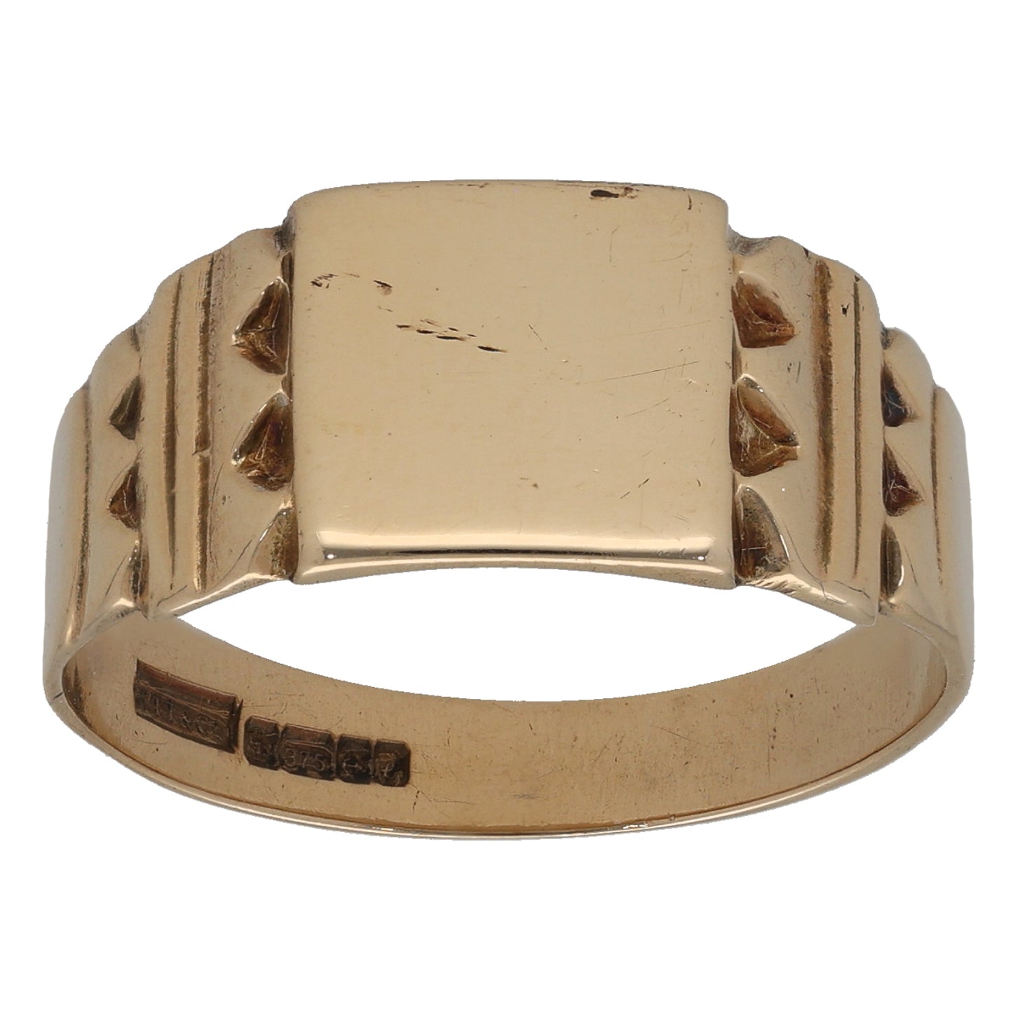 9ct Gold Patterned Signet Ring Size V