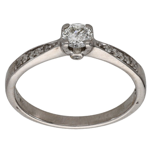 18ct White Gold 0.33ct Diamond Solitaire Ring With Accent Stones Size M