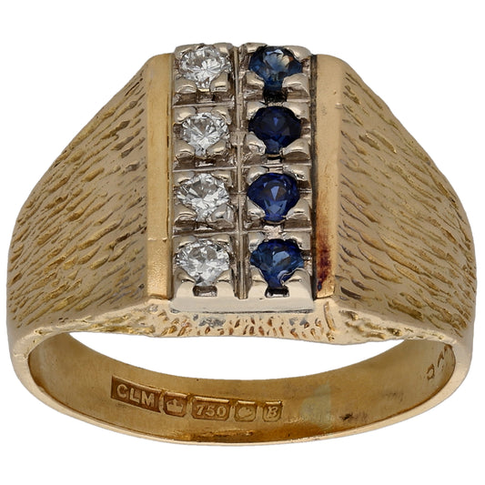 18ct Gold Sapphire & 0.12ct Diamond Dress/Cocktail Ring Size M