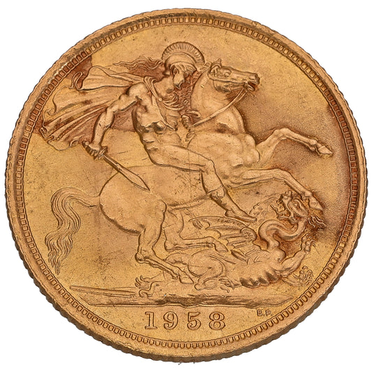 22ct Gold Queen Elizabeth II Full Sovereign Coin 1958