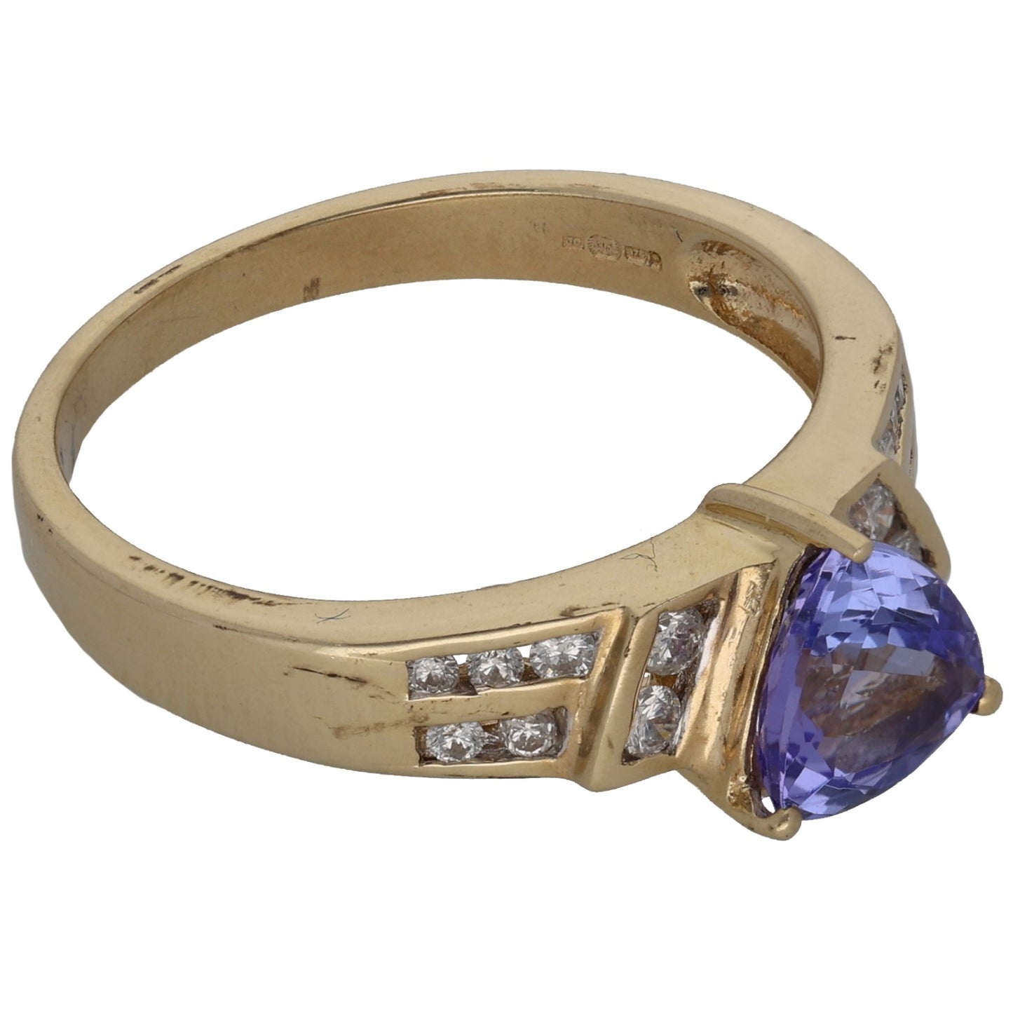 9ct Gold Tanzanite & 0.18ct Diamond Dress/Cocktail Ring Size O