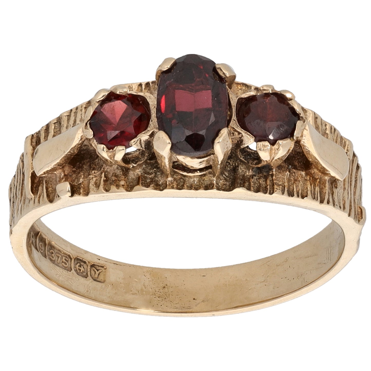 9ct Gold Garnet Three Stone Ring Size N