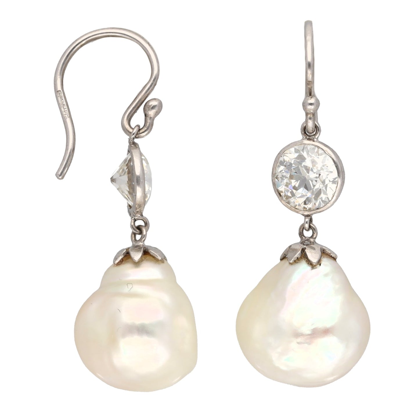 18ct White Gold 2.20ct Diamond & Freshwater Pearl Drop Earrings