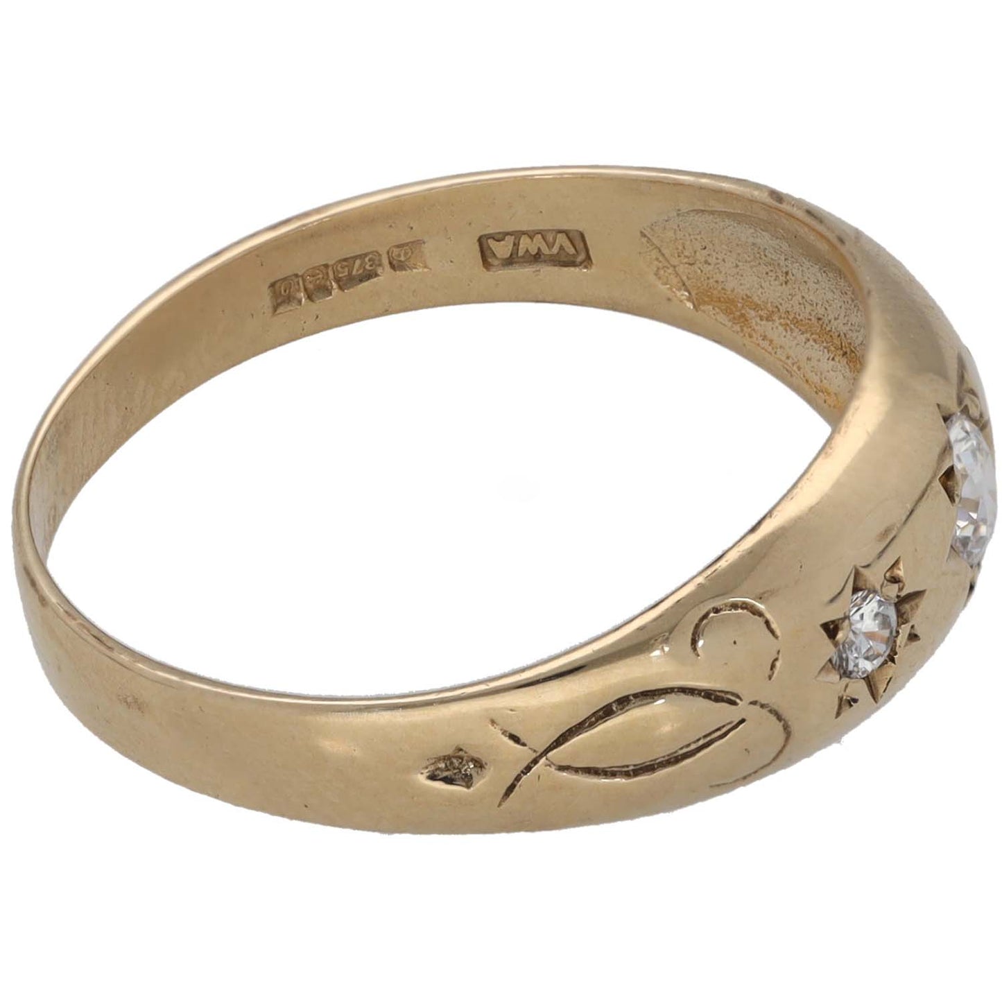 9ct Gold Cubic Zirconia Three Stone Ring Size Q