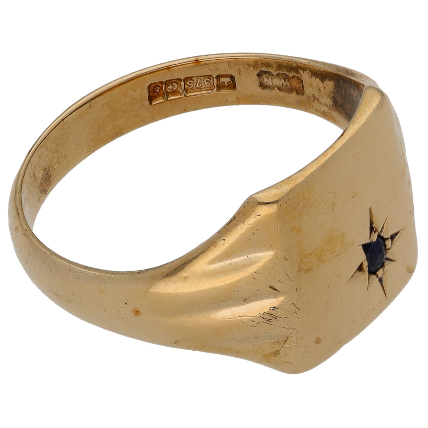 9ct Gold Sapphire Signet Ring Size S