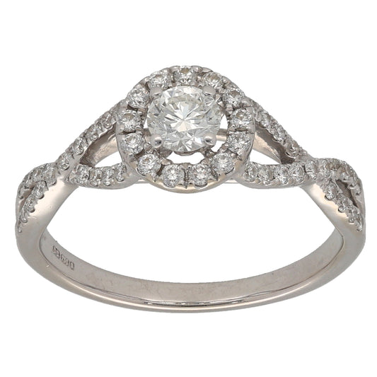 18ct White Gold 0.55ct Diamond Halo Ring Size L