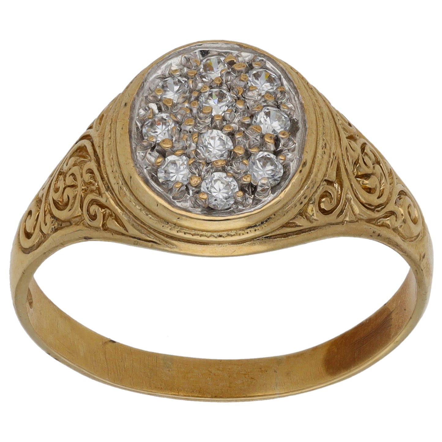 9ct Gold Cubic Zirconia Patterned Signet Ring Size W