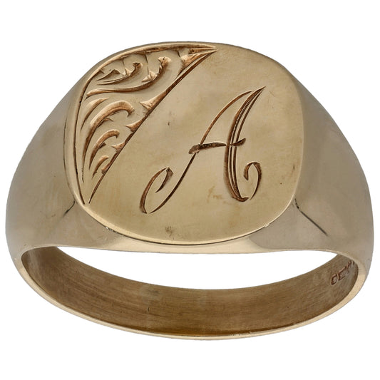9ct Gold Initial 'A' Signet Ring Size W