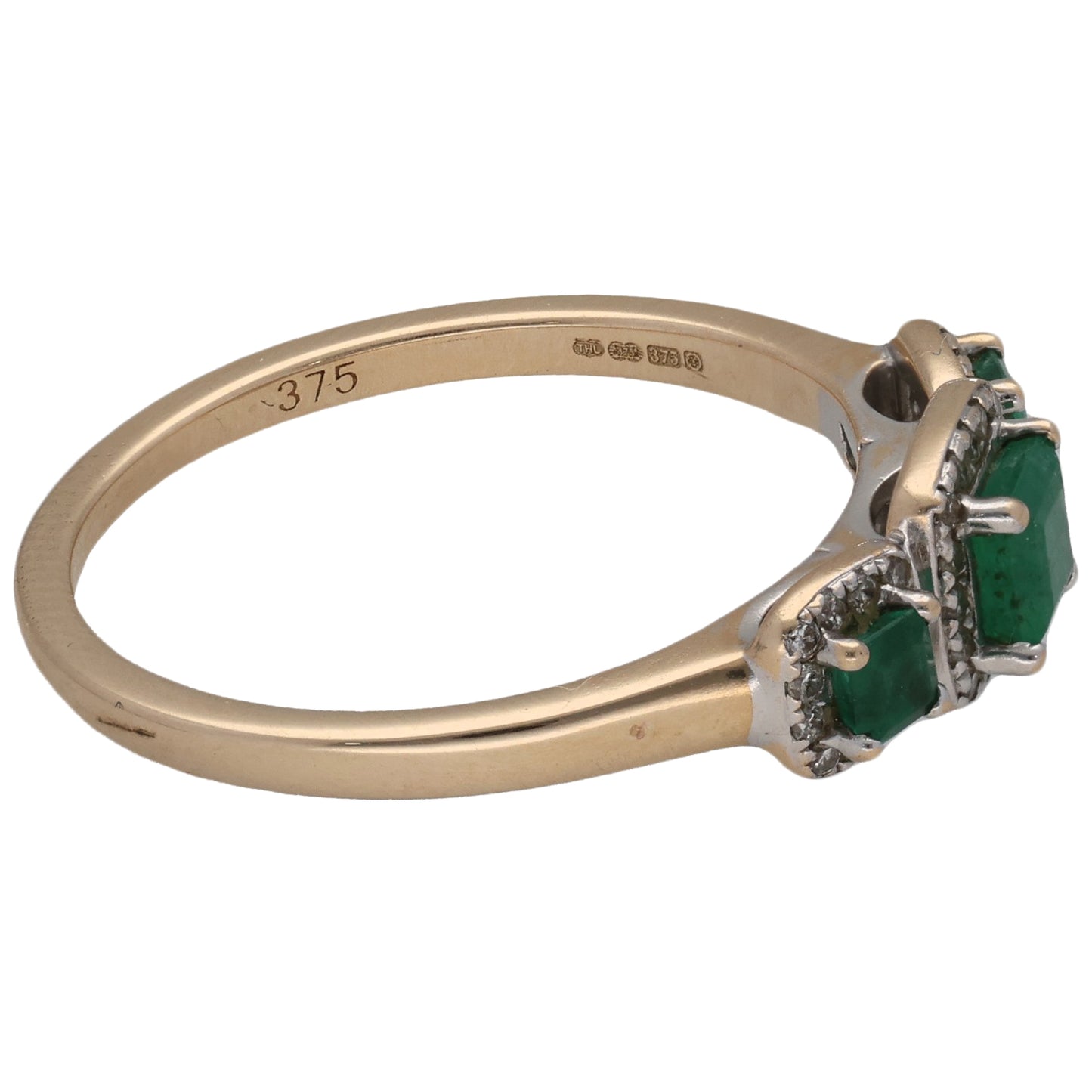 9ct Gold Emerald & 0.20ct Diamond Dress/Cocktail Ring Size P