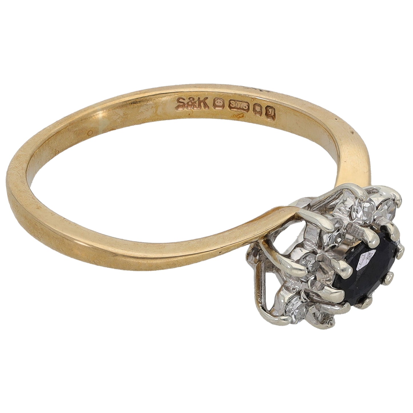 9ct Gold 0.12ct Diamond & Sapphire Dress/Cocktail Ring Size M