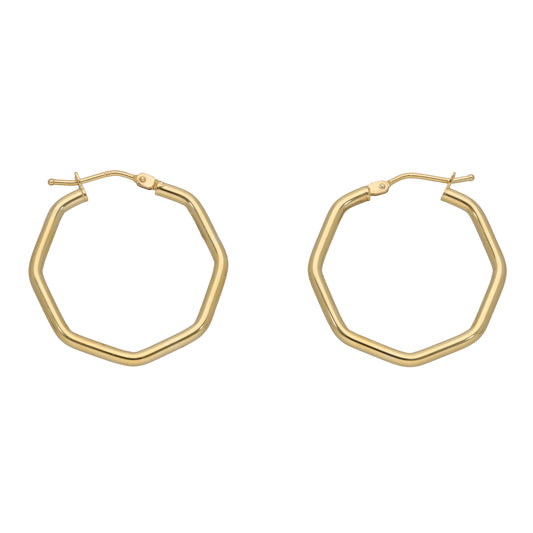 New 9ct Gold Octagon Hoop Earrings
