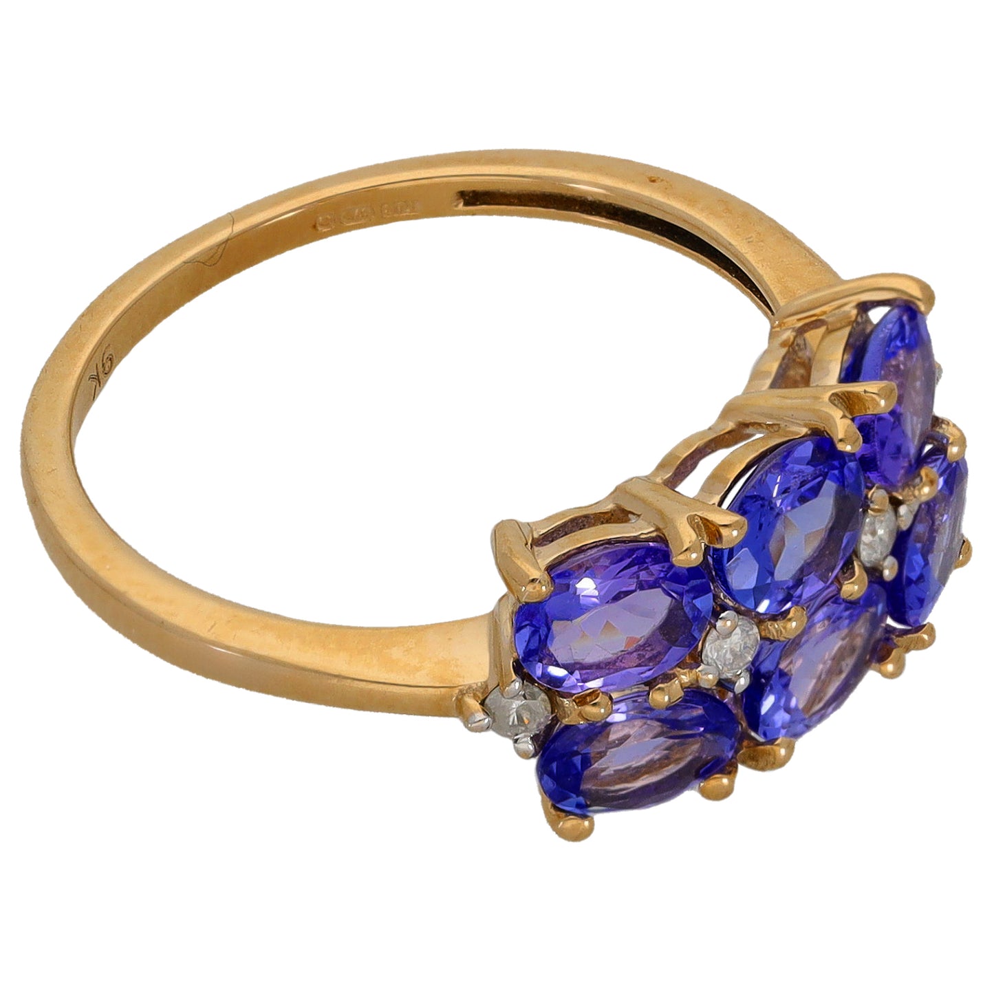 9ct Gold Tanzanite & 0.08ct Diamond Dress/Cocktail Ring Size O