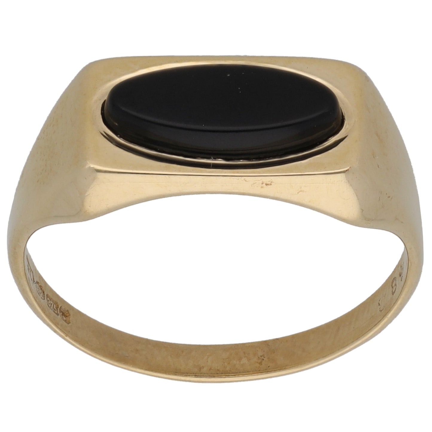 9ct Gold Onyx Plain Single Stone Signet Ring Size O