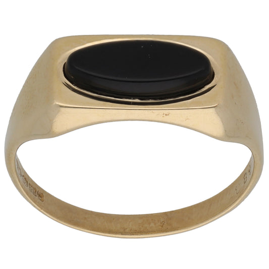9ct Gold Onyx Plain Single Stone Signet Ring Size O