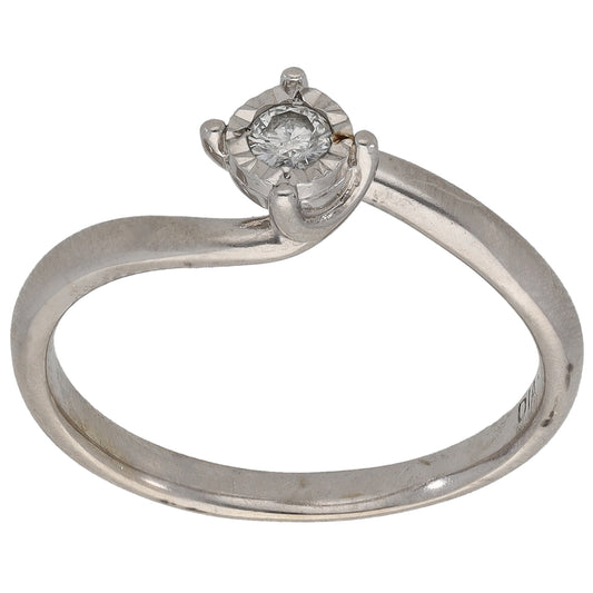 9ct White Gold 0.10ct Diamond Solitaire Ring Size O